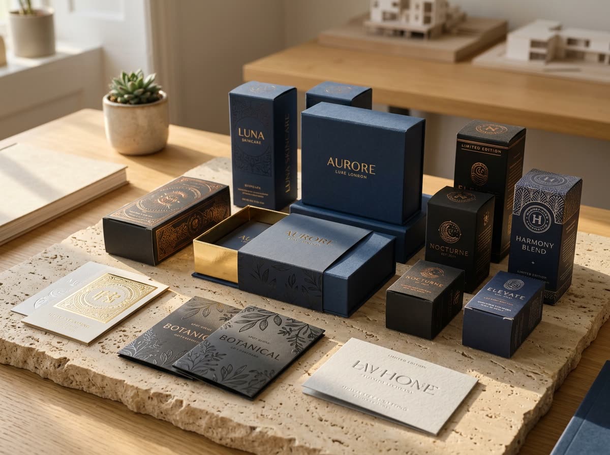 Luxury product presentation boxes with planned dimensions, structure and visual appeal